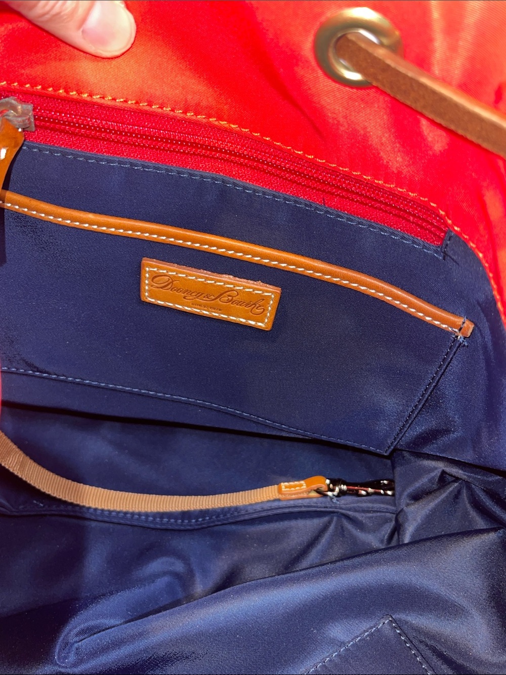 Dooney & Bourke Kade Large Drawstring Bucket Bag Red Nylon Leather Trim - Picture 9 of 9